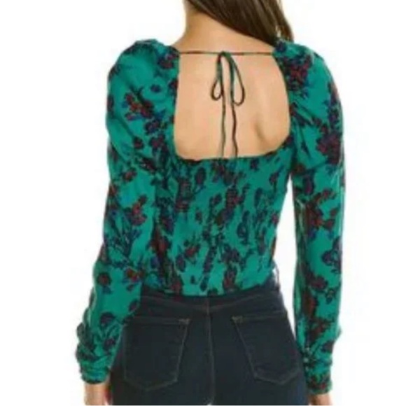 NWT Free People Hilary Print Keyhole Neck Top Green Floral Combo Medium - Picture 6 of 15